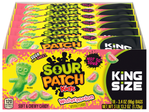 SOUR PATCH KIDS Watermelon Soft & Chewy Candy, King Size, Bulk Candy, 18 - 3.4 oz Bags