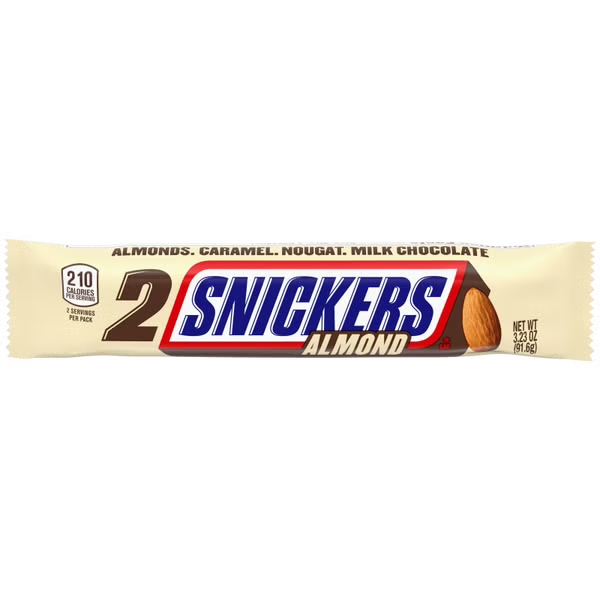 SNICKERS 2 To Go Almond Candy Bar, 3.23 oz