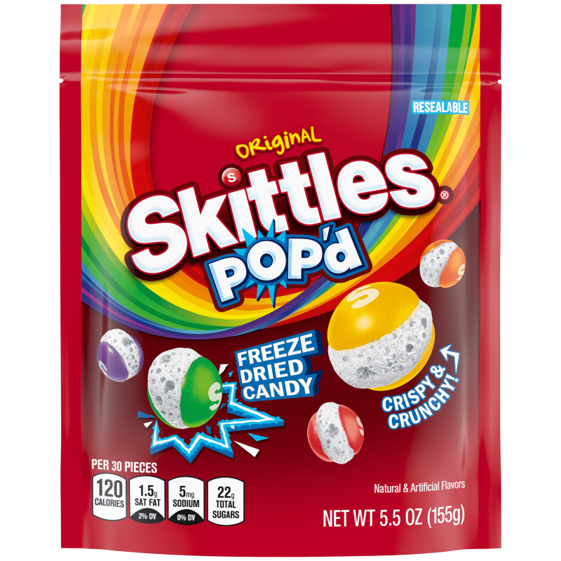 SKITTLES POP'd Original Freeze Dried Candy Grab N Go Bag, 5.5 oz