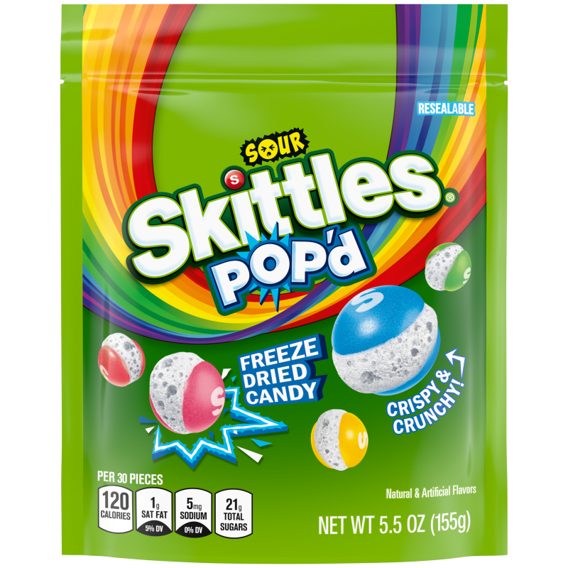 SKITTLES POP'd Sour Freeze Dried Candy Grab N Go Bag, 5.5 oz