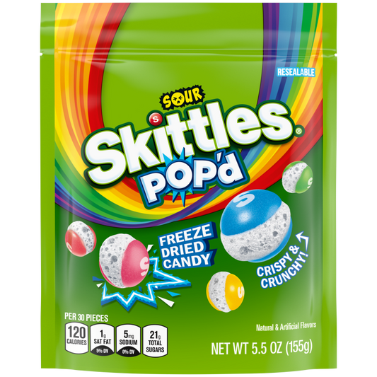 SKITTLES POP'd Sour Freeze Dried Candy Grab N Go Bag, 5.5 oz