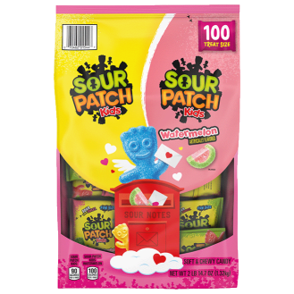 SOUR PATCH KIDS Original and Watermelon Soft & Chewy Valentine's Day Candy Variety Pack, Bulk Candy, 100 Snack Packs