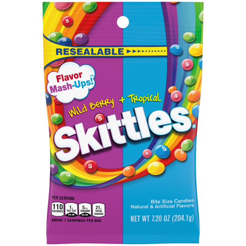 SKITTLES Flavor Mash-Ups Wild Berry and Tropical Candy Bag, 7.2 oz