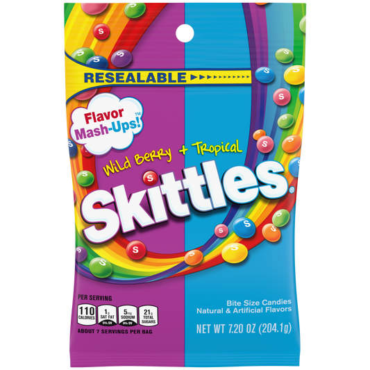 SKITTLES Flavor Mash-Ups Wild Berry and Tropical Candy Bag, 7.2 oz